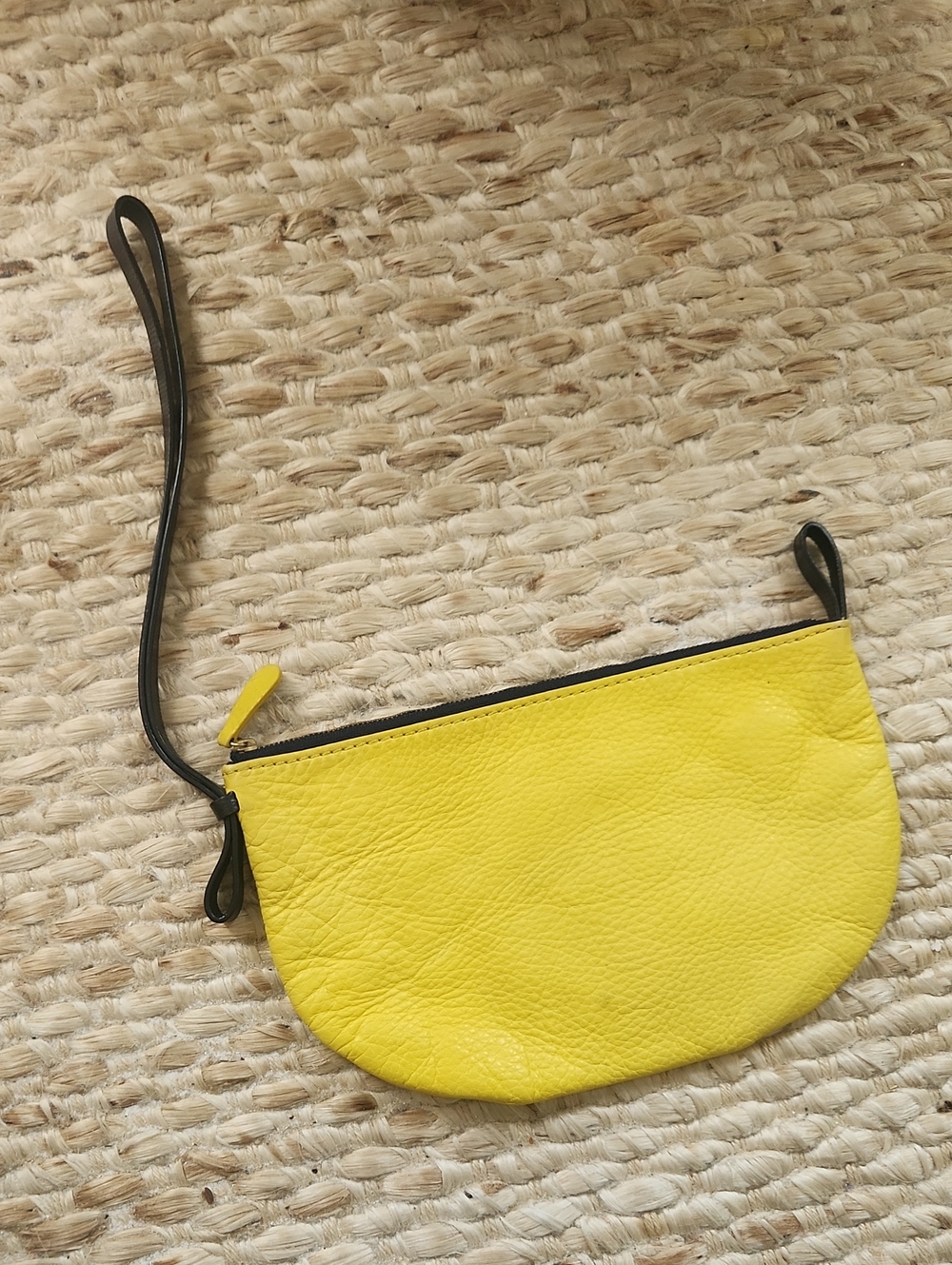 Miss Albright Bright Yellow Half-Moon Wristlet with Black Strap